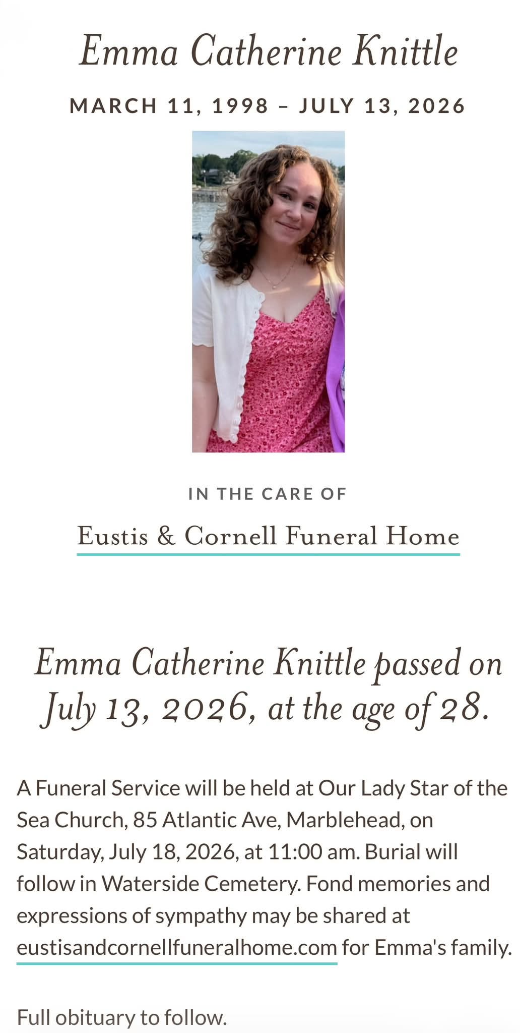 Emma Knittle Marblehead, MA Death-Obituary: Funeral Service Announced For Emma Catherine Knittle